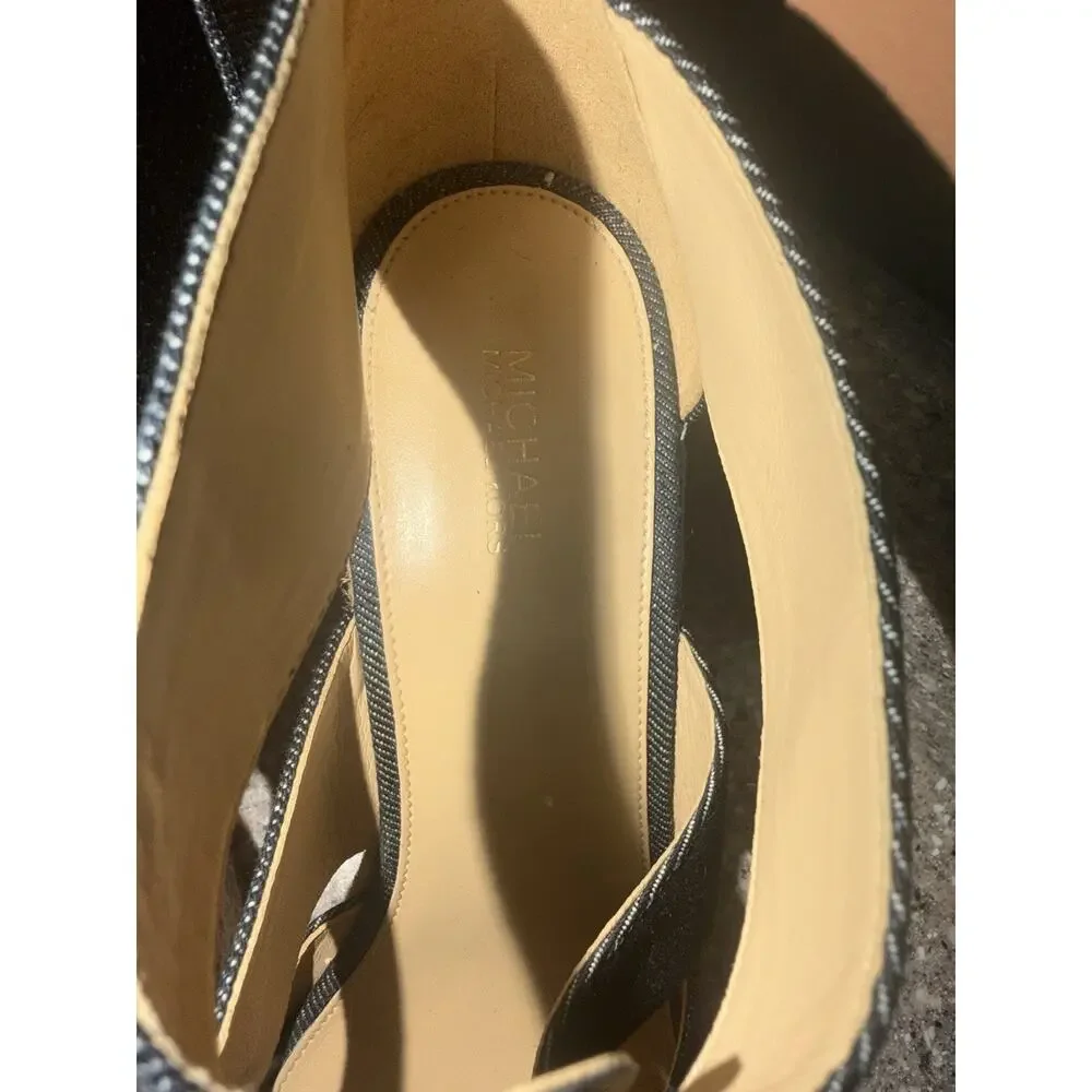 MICHAEL Michael Kors DENIM Etta Linen Blend Zip Wedge Sandal NEW OTHER Size 9.5 - Picture 6 of 8